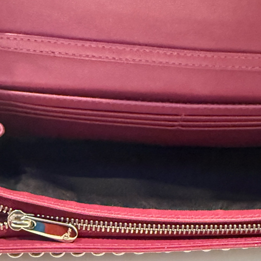 Christian Lady Dior Fuchsia Patent Leather Cannage Rendezvous Wallet Chain WOC - Picture 8 of 11